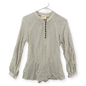 Maeve By Anthropologie Polka Dot Blouse Womens 6 Long Sleeve Tie Back Ivory Top